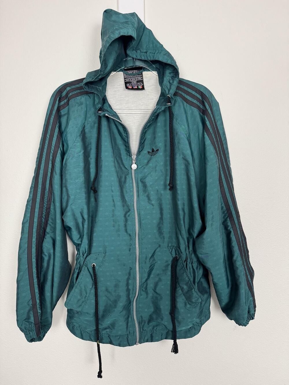 Vintage Adidas Windbreaker Jacket Womens Medium Green Trefoil 3 Stripes Retro